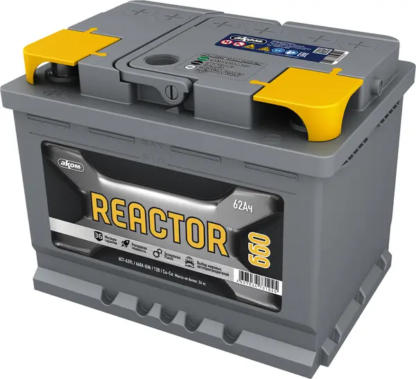 Аккумулятор 12V АКОМ 6СТ-62.0 Reactor Ca\Ca