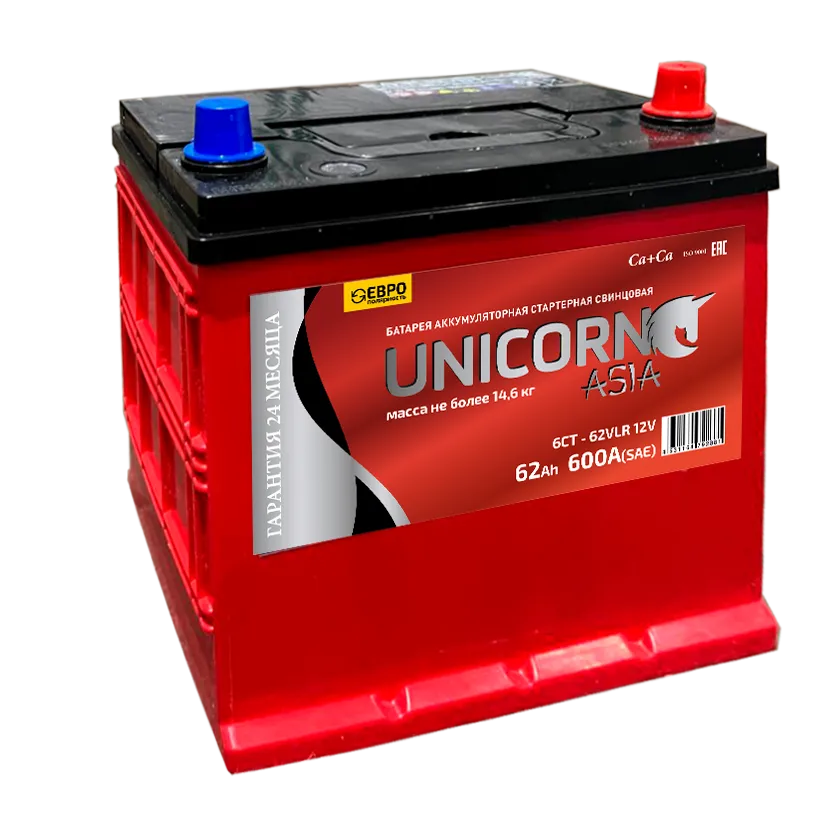 Аккумулятор 12V Unicorn 6СТ-62.0 Asia Ca/Ca - 2