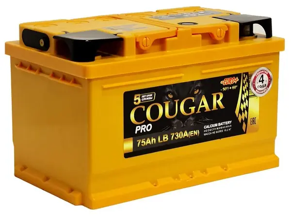 Аккумулятор 12V Cougar 6СТ-75.0 LB PRO (низкий)