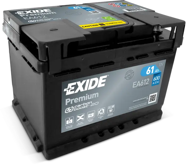Аккумулятор 12V EXIDE 6CT-61.0LB Premium EA612 низкий