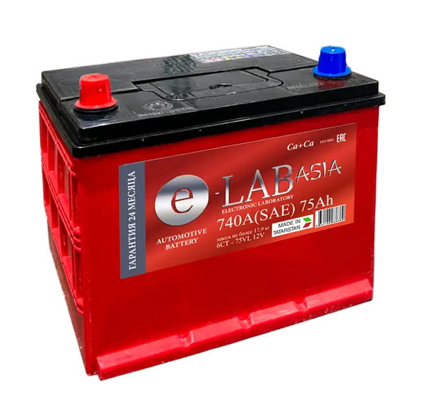 Аккумулятор 12V E-LAB 6СТ-75.1 Asia Ca/Ca