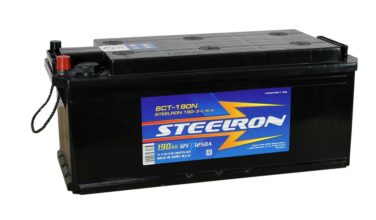 Аккумулятор 12V Steelron 6СТ-190.4R (конус) (евро) - 2