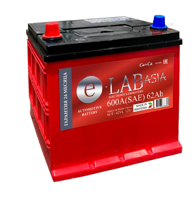 Аккумулятор 12V E-LAB 6СТ-62.1 Asia Ca/Ca - 2