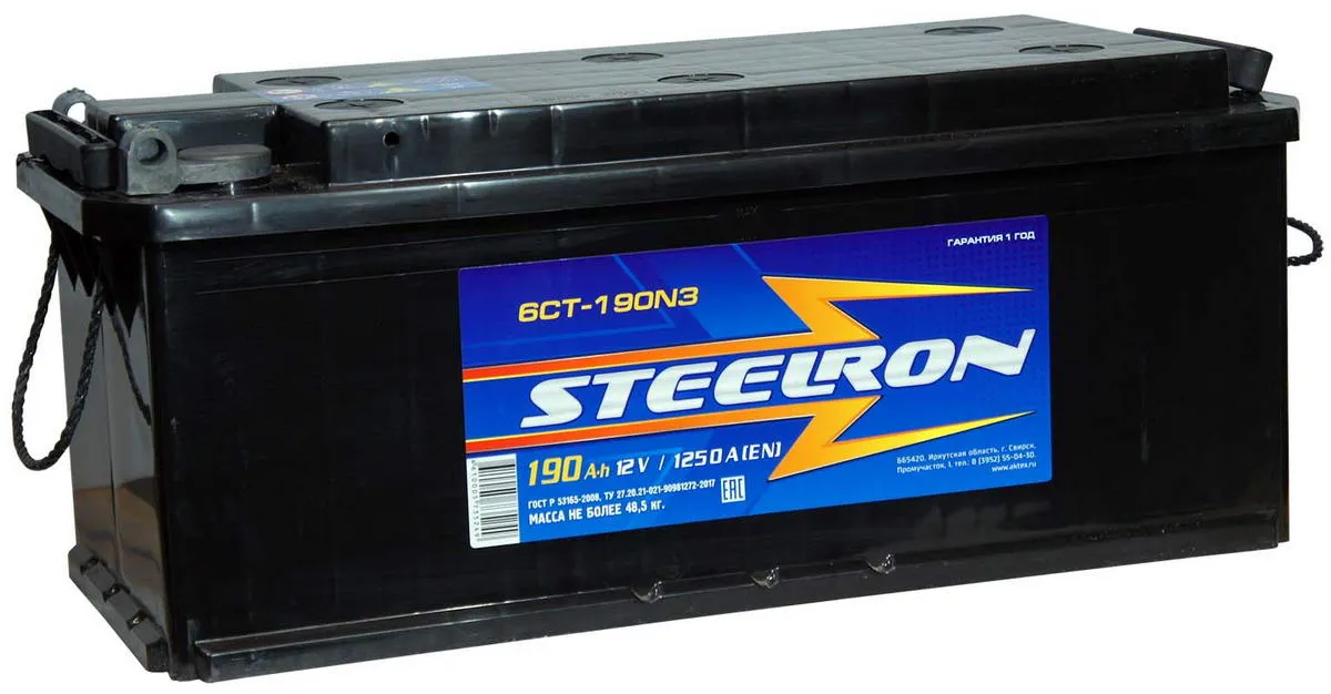 Аккумулятор 12V Steelron 6СТ-190.4L (болт) - 2