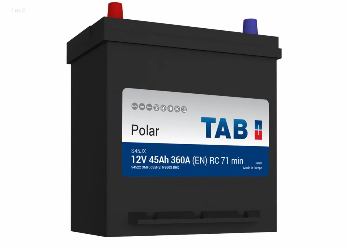 Аккумулятор 12V TAB 6CT-45.1 Polar Asia 54522 SMF S45JX - 2